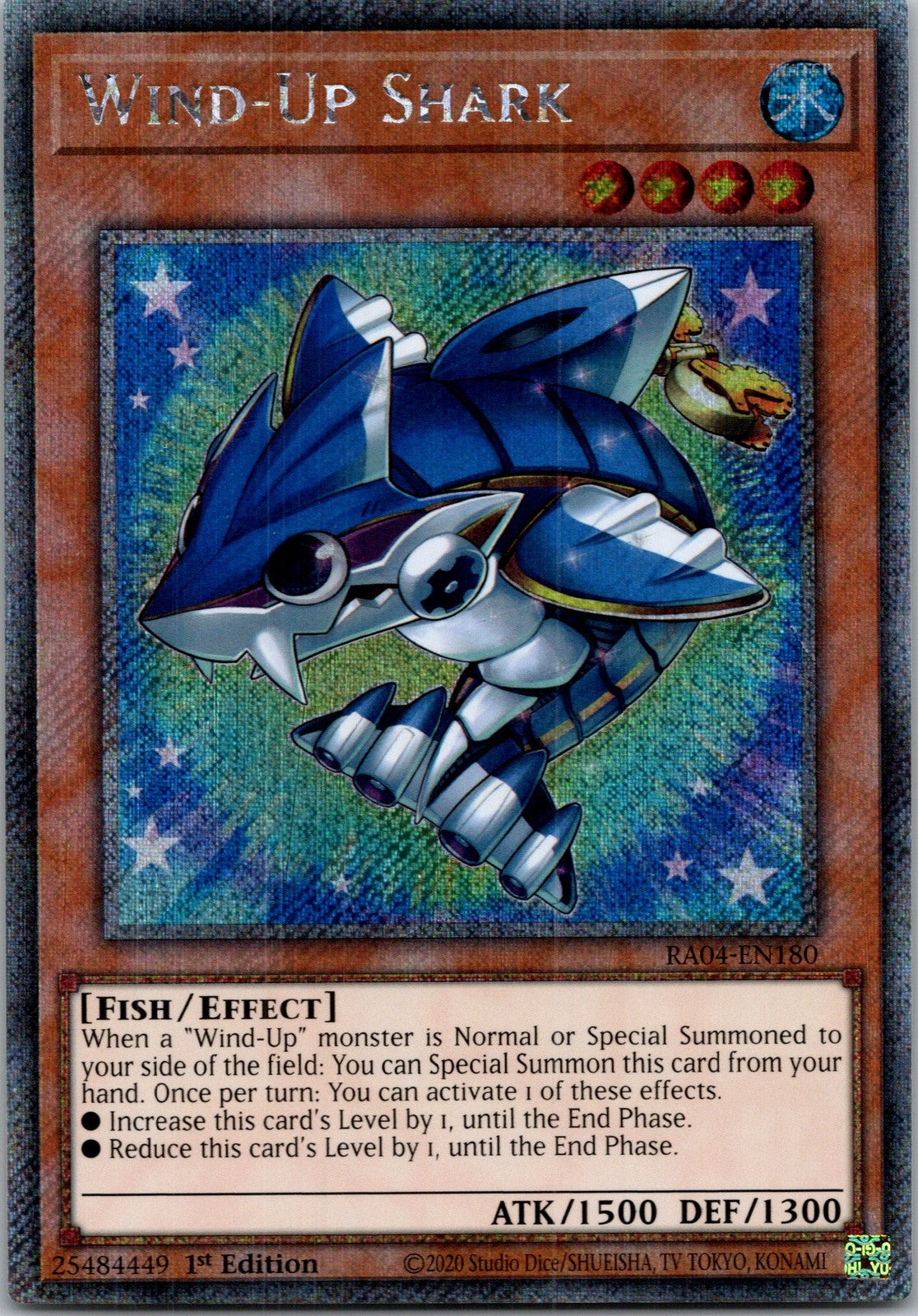Yugioh Wind-Up Shark RA04-EN180 1st Edition Platinum Secret Rare NM