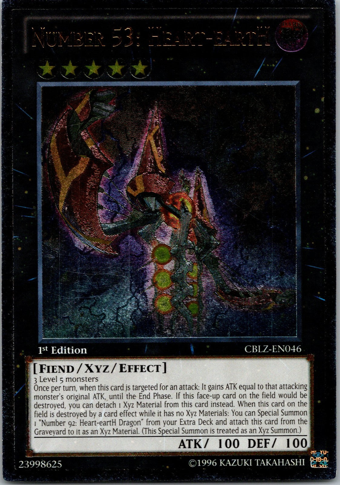 Yugioh Number 53: Heart-eartH CBLZ-EN046 1st Edition Ultimate Rare NM