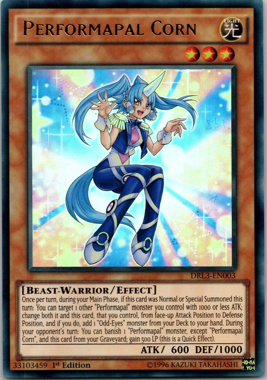 Yugioh Performapal Corn DRL3-EN003 1st Edition Ultra Rare NM