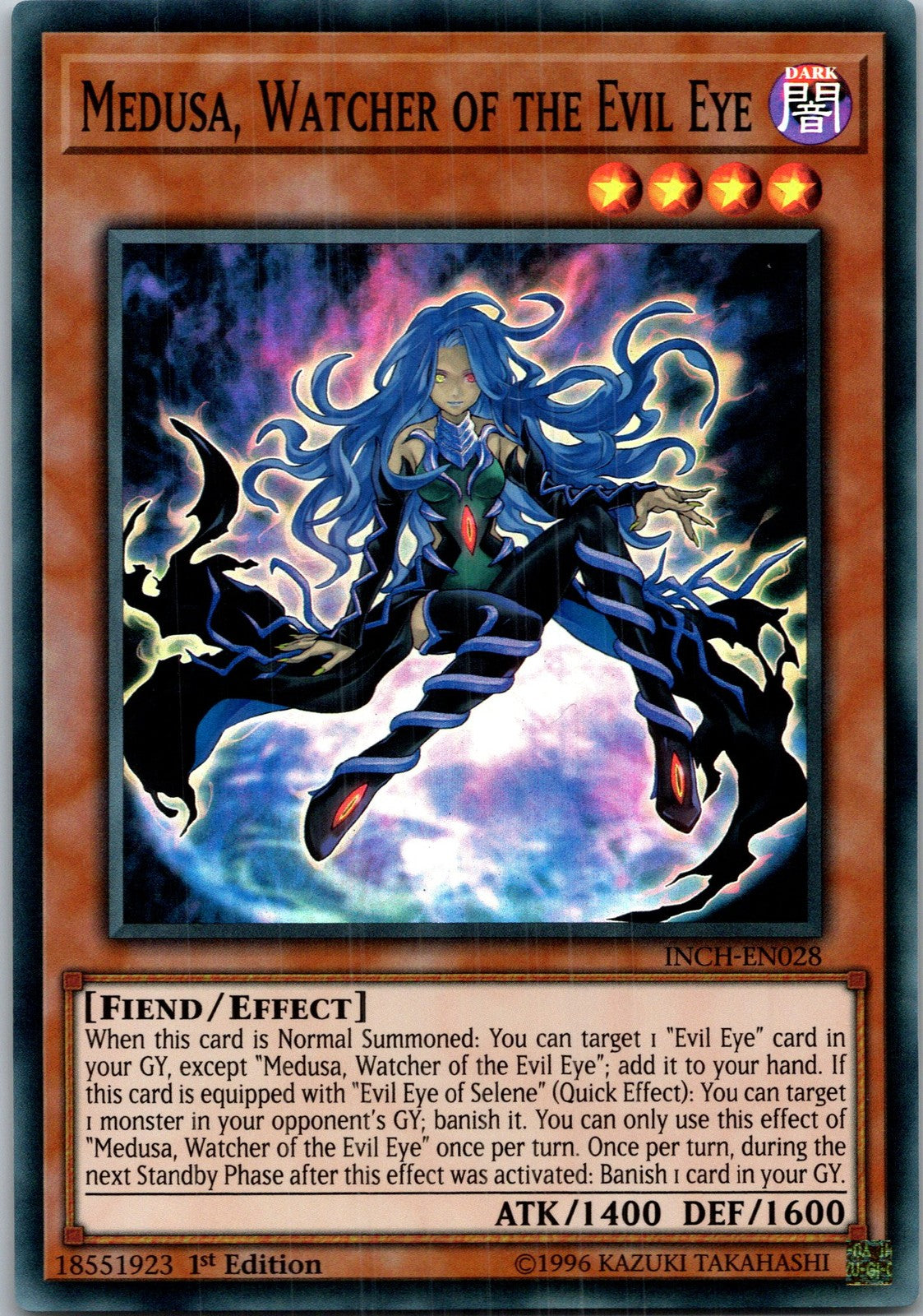 Yugioh Medusa, Watcher of the Evil Eye INCH-EN028 1st Edition Super Rare NM