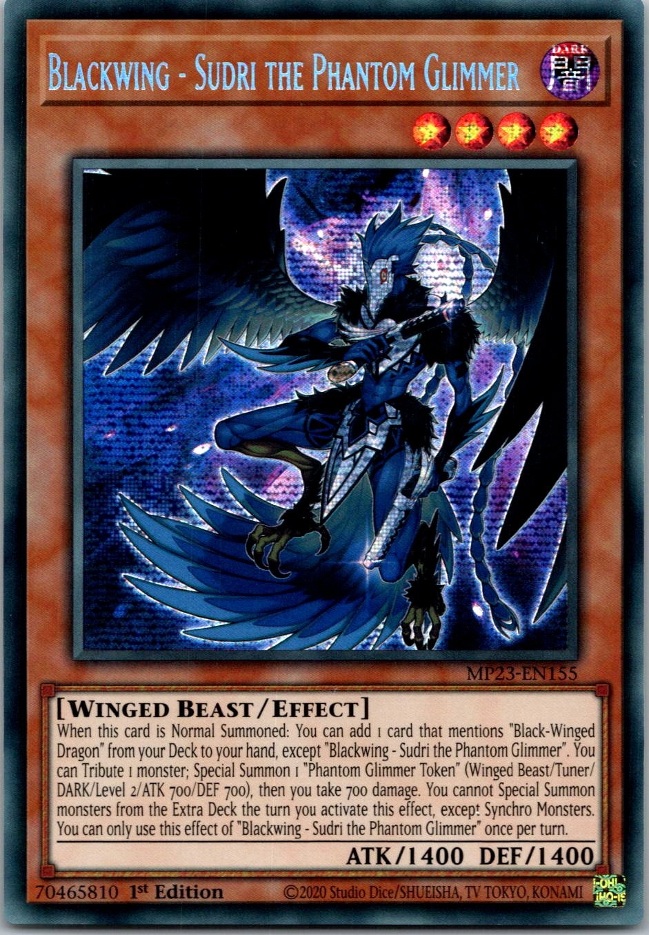 Yugioh Blackwing - Sudri the Phantom Glimmer MP23-EN155 1st Edition Secret NM