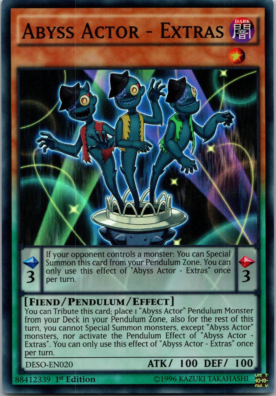 Yugioh Abyss Actor - Extras DESO-EN020 1st Edition Super Rare NM