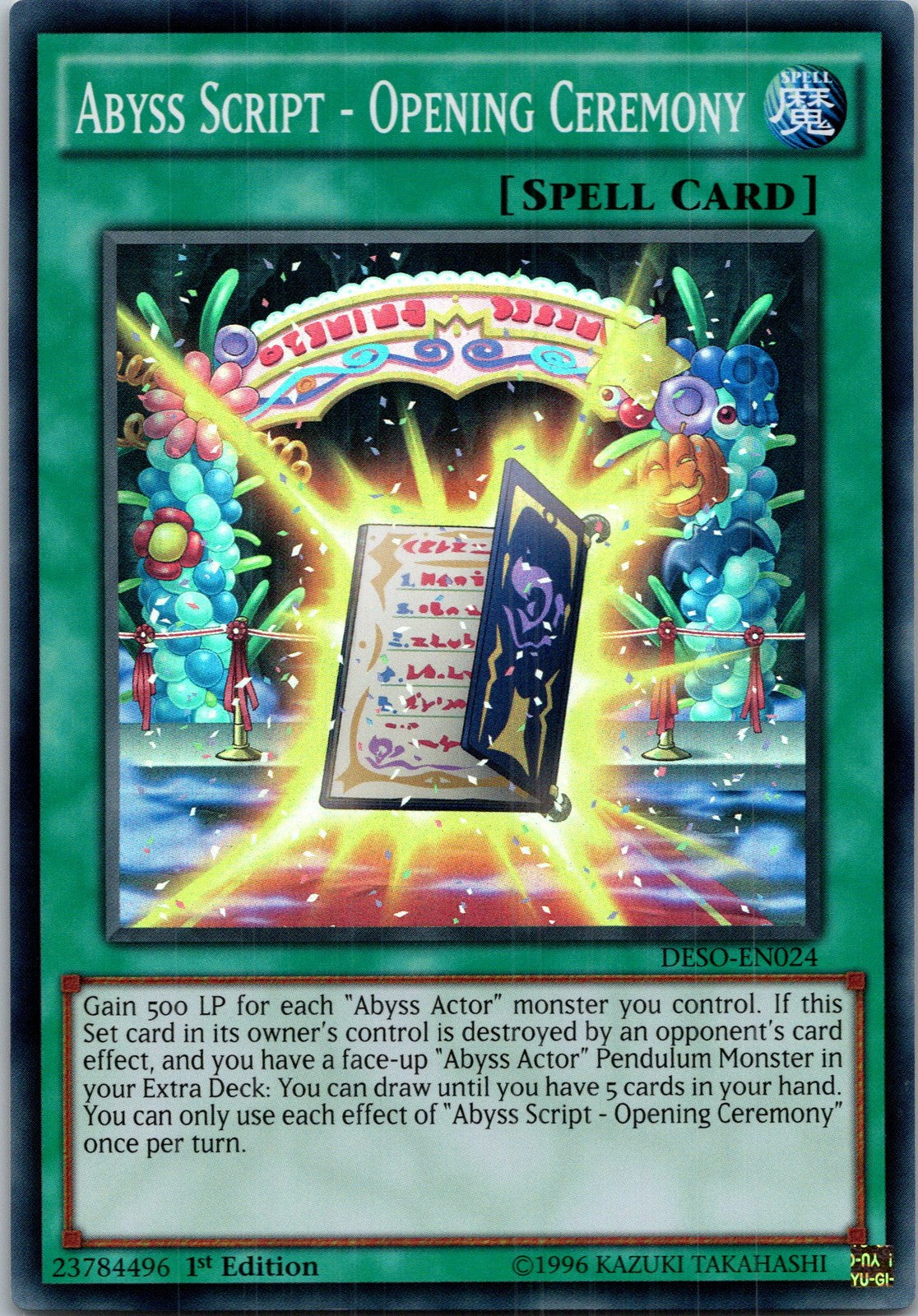Yugioh Abyss Script - Opening Ceremony DESO-EN024 1st Edition Super Rare NM