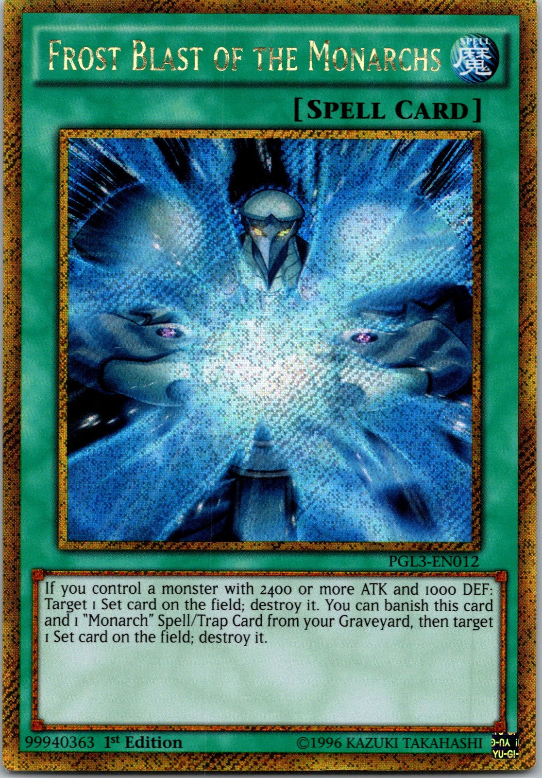 Yugioh Frost Blast of the Monarchs PGL3-EN012 1st Edition Gold Secret Rare NM