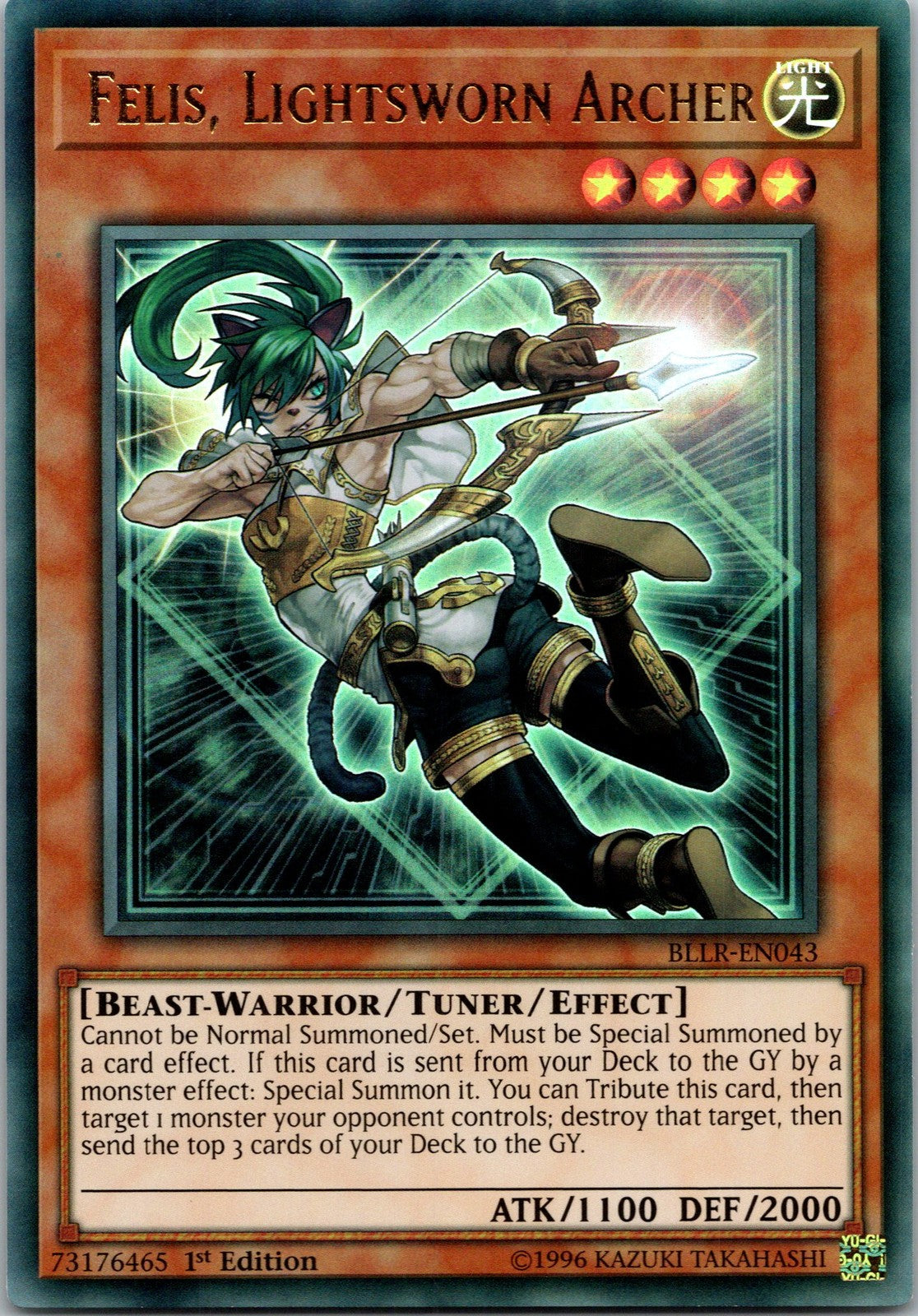 Yugioh Felis, Lightsworn Archer BLLR-EN043 1st Edition Ultra Rare NM