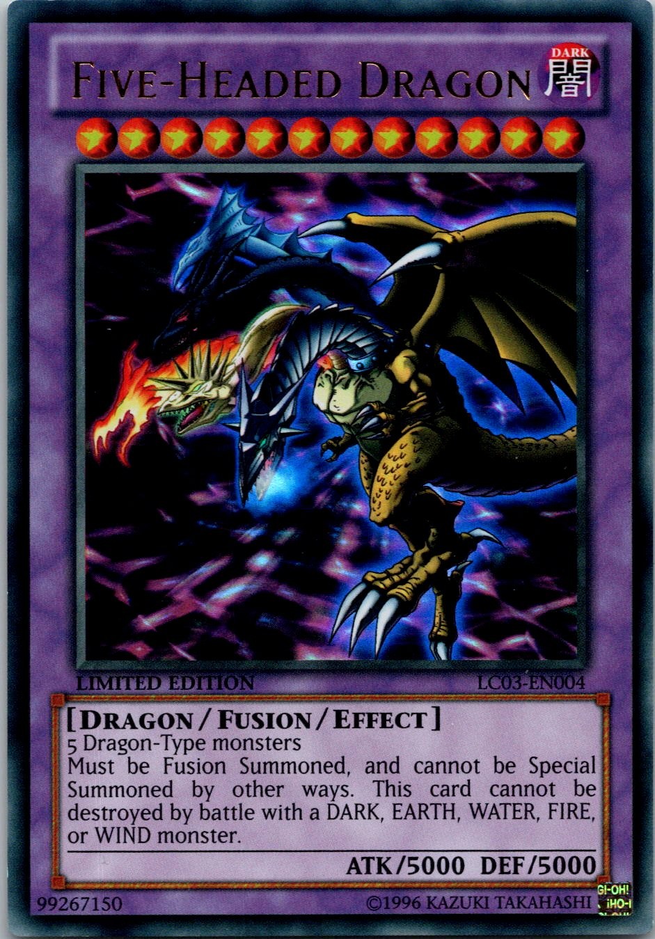Yugioh Five-Headed Dragon LC03-EN004 Limited Edition Ultra Rare NM