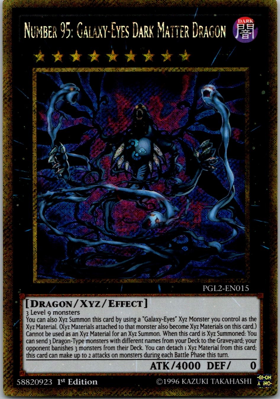 Yugioh Number 95: Galaxy-Eyes Dark Matter Dragon PGL2-EN015 1st Gold Secret NM