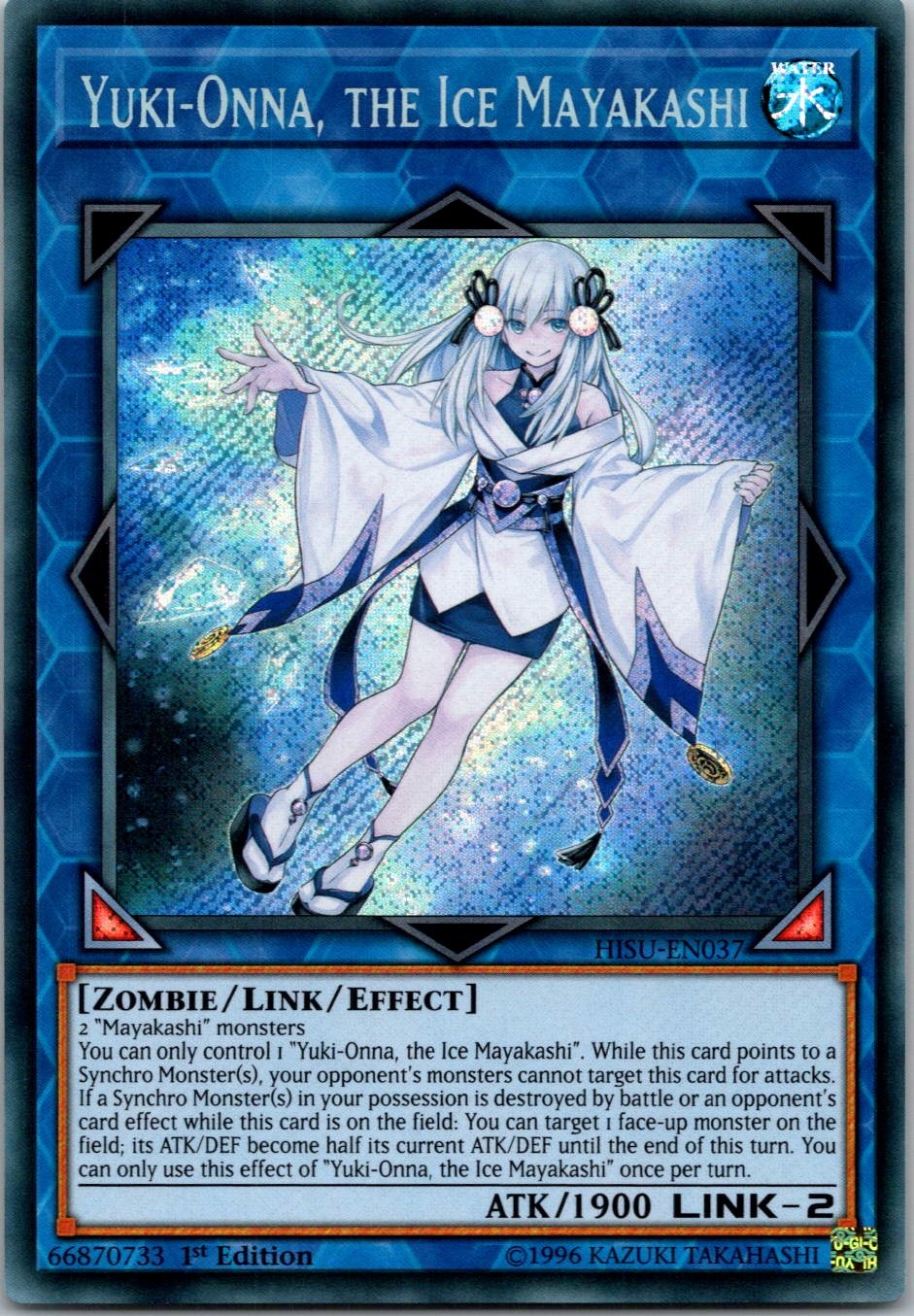 Yugioh Yuki-Onna, the Ice Mayakashi HISU-EN037 1st Edition Secret Rare NM
