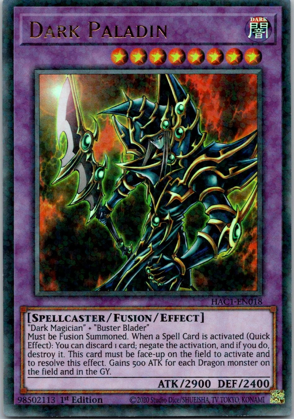 Yugioh Dark Paladin HAC1-EN018 1st Edition Duel Terminal Ultra Rare NM