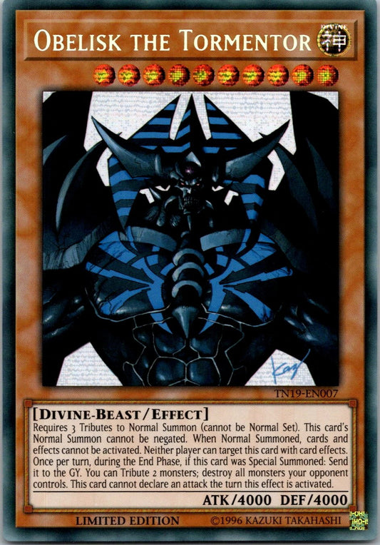 Yugioh Obelisk the Tormentor TN19-EN007 Limited Edition Prismatic Secret Rare NM
