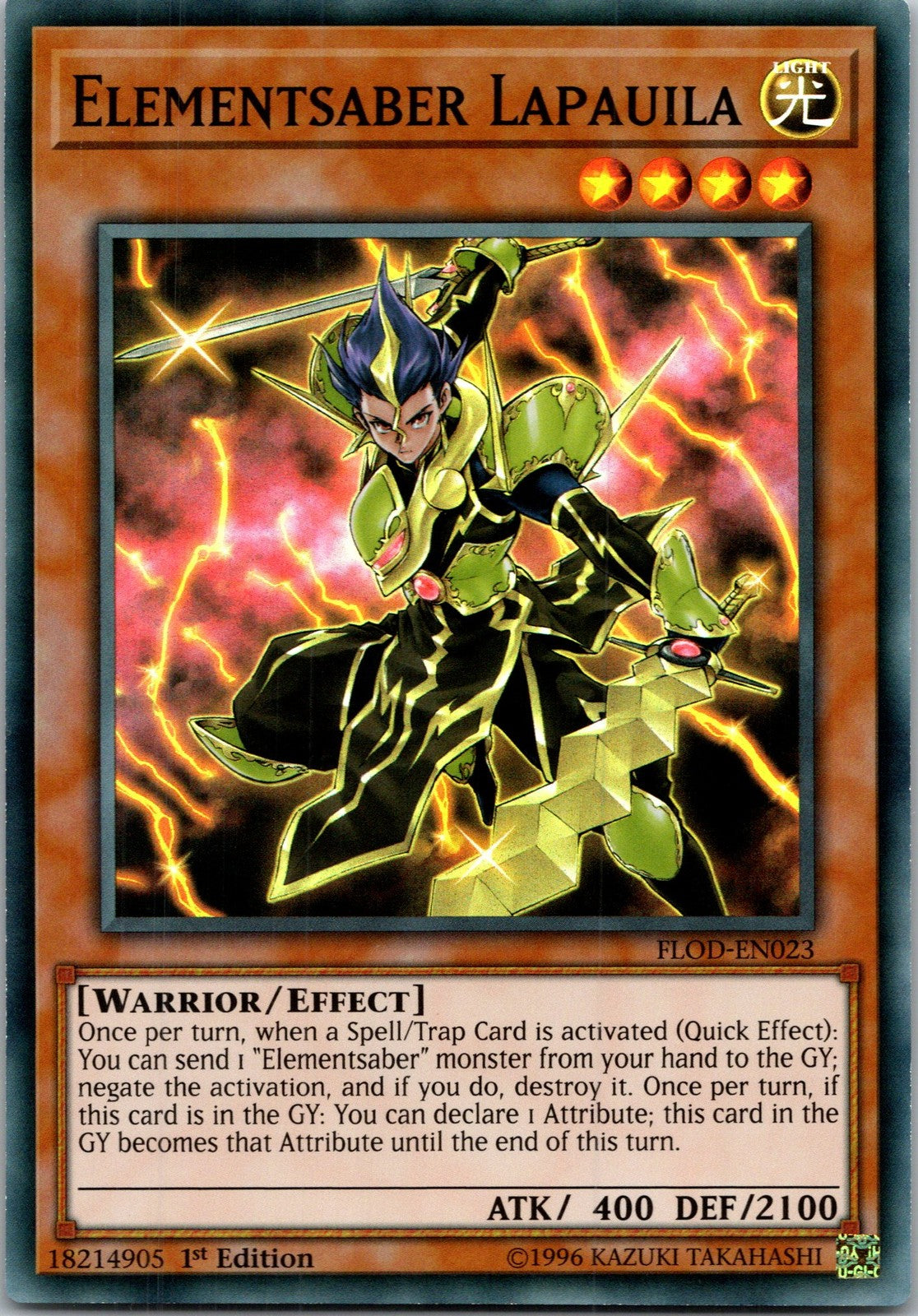 Yugioh Elementsaber Lapauila FLOD-EN023 1st Edition Super Rare NM