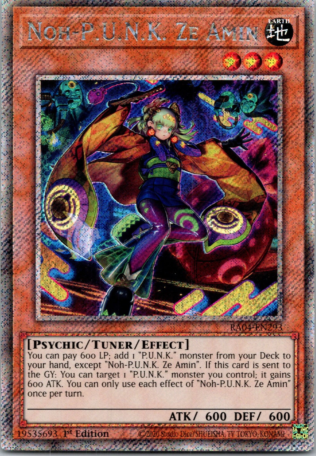 Yugioh Noh-P.U.N.K. Ze Amin RA04-EN293 1st Edition Platinum Secret Rare NM