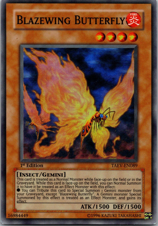 Yugioh Blazewing Butterfly TAEV-EN089 1st Edition Super Rare NM