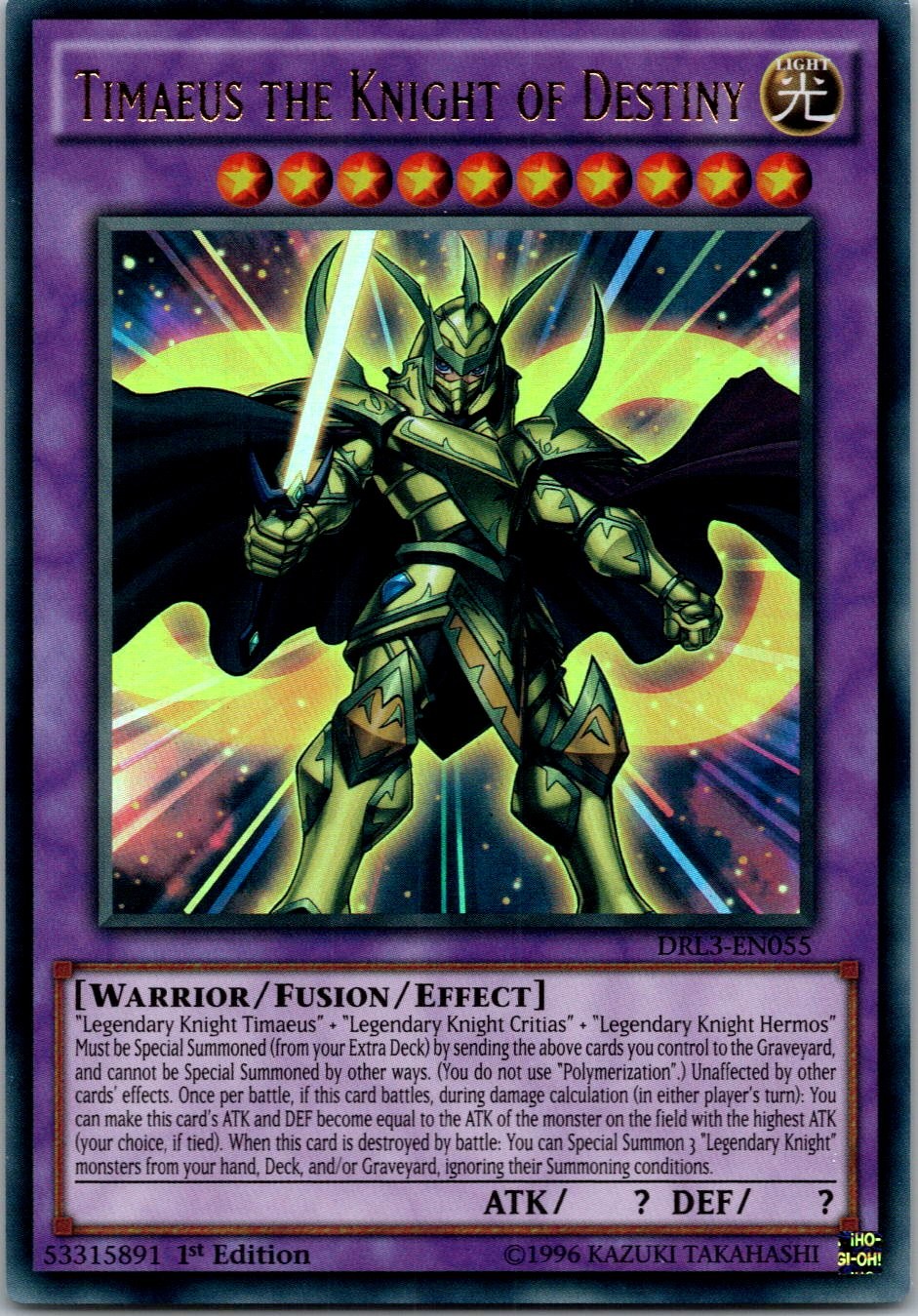 Yugioh Timaeus the Knight of Destiny DRL3-EN055 1st Edition Ultra Rare NM