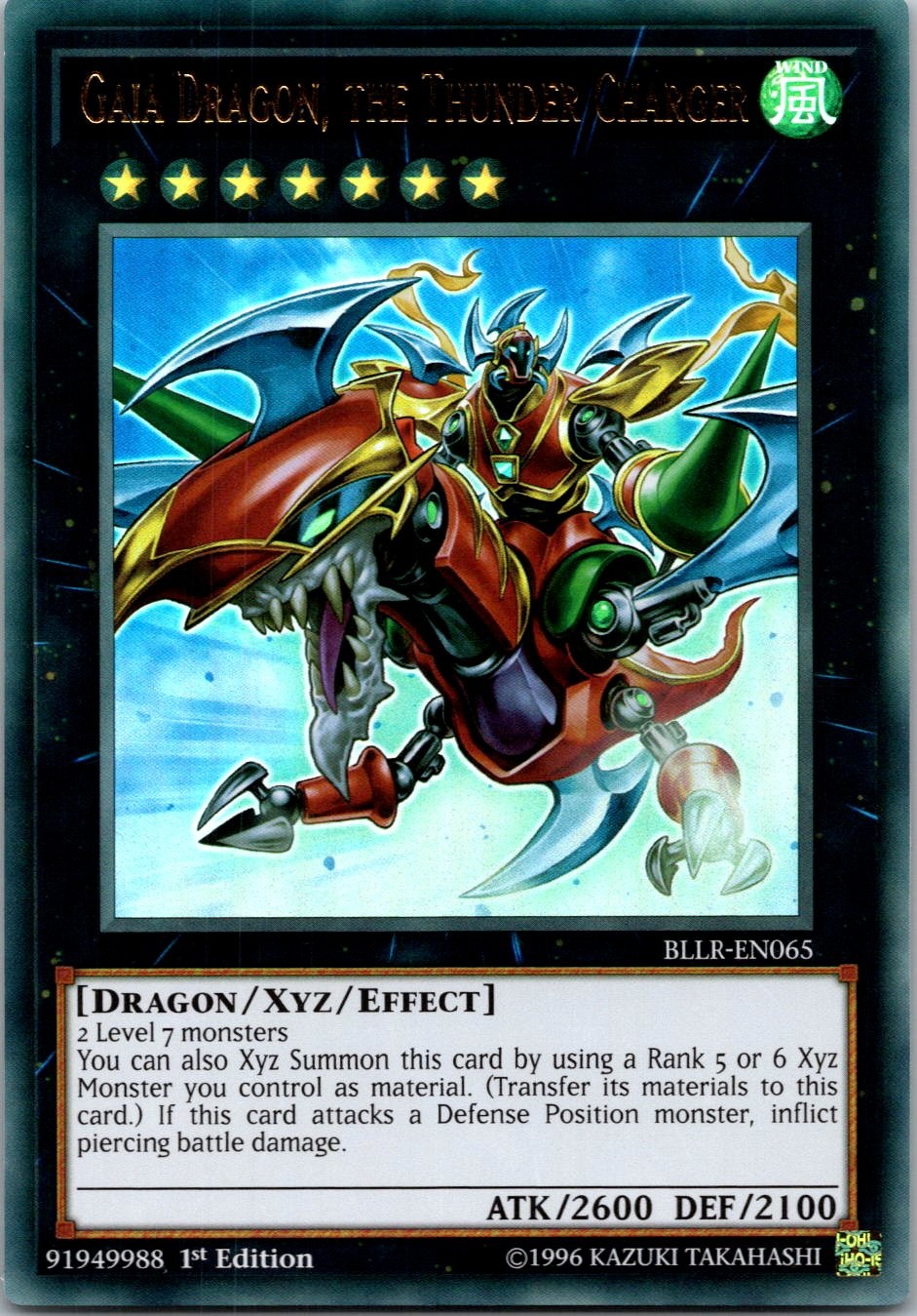 Yugioh Gaia Dragon, the Thunder Charger BLLR-EN065 1st Edition Ultra Rare NM