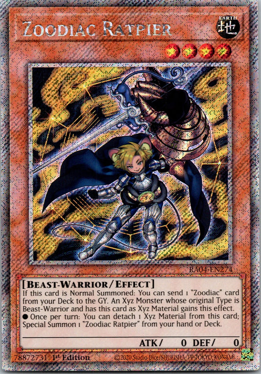 Yugioh Zoodiac Ratpier RA04-EN274 1st Edition Platinum Secret Rare NM
