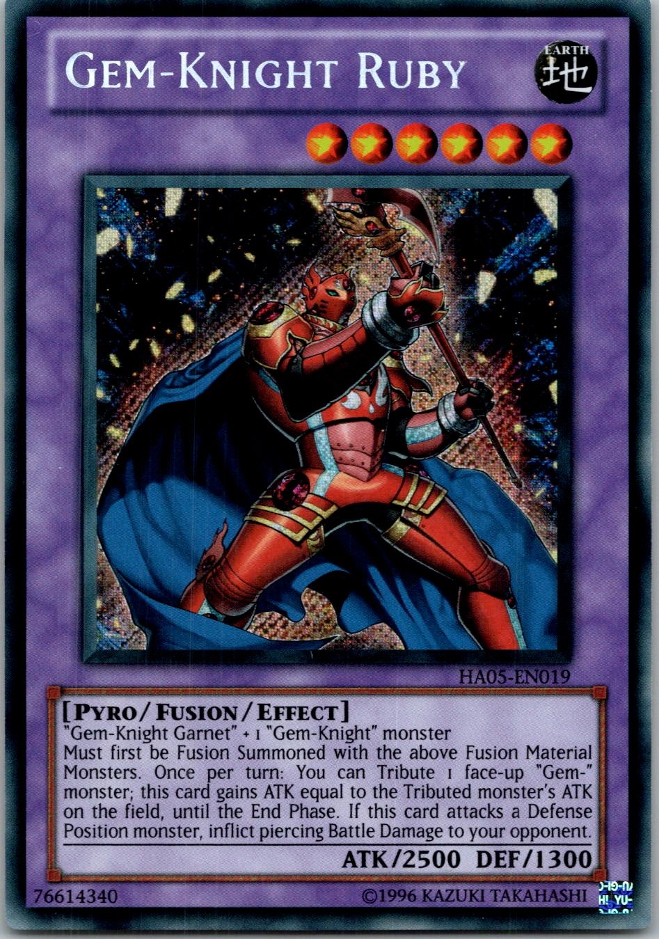 Yugioh Gem-Knight Ruby HA05-EN019 Secret Rare NM