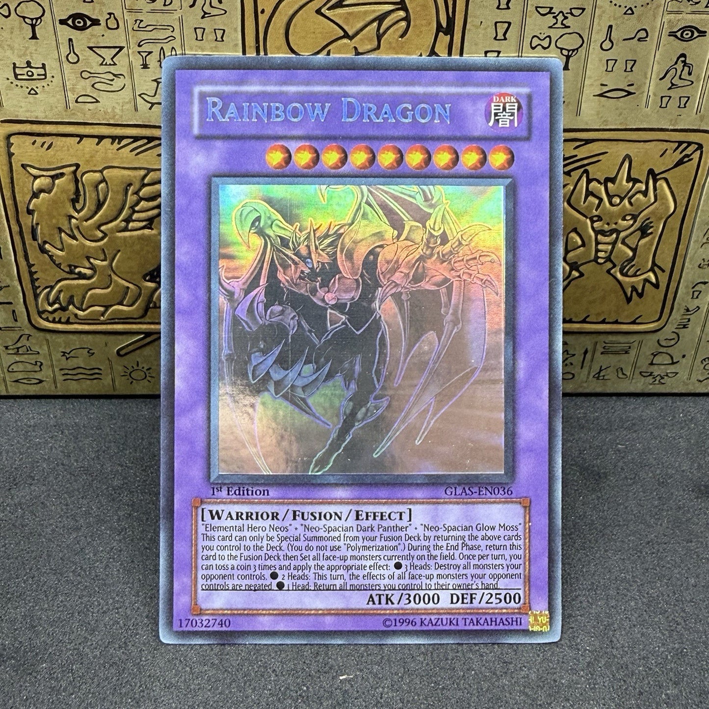 Yugioh Elemental Hero Chaos Neos/Rainbow Dragon Misprint GLAS-EN036 1st Ed NM