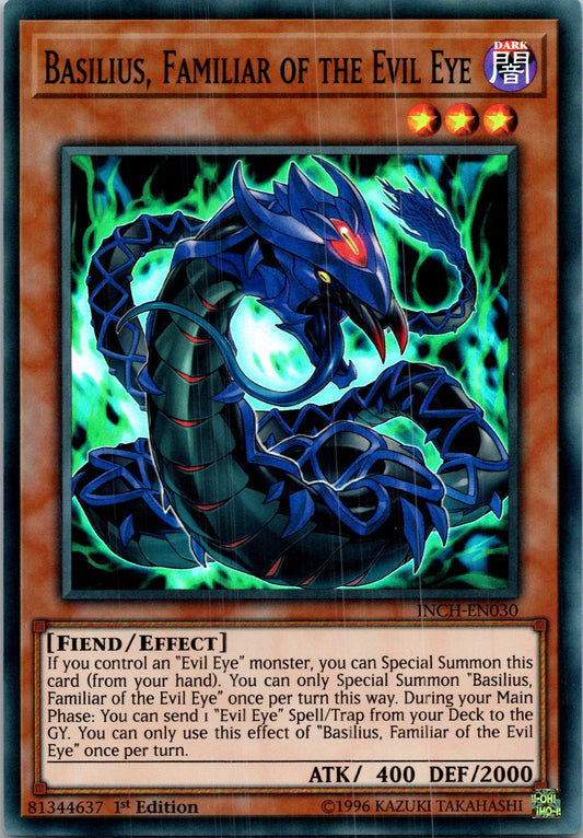 Yugioh Basilius, Familiar of the Evil Eye INCH-EN030 1st Edition Super Rare NM