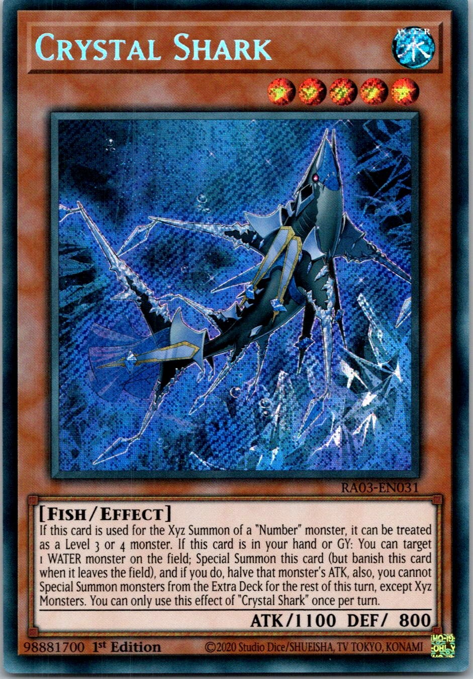 Yugioh Crystal Shark (Secret Rare) RA03-EN031 1st Edition Secret Rare NM