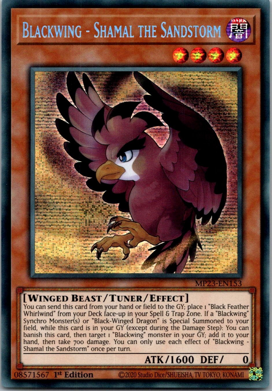 Yugioh Blackwing - Shamal the Sandstorm MP23-EN153 1st Edition Secret Rare NM