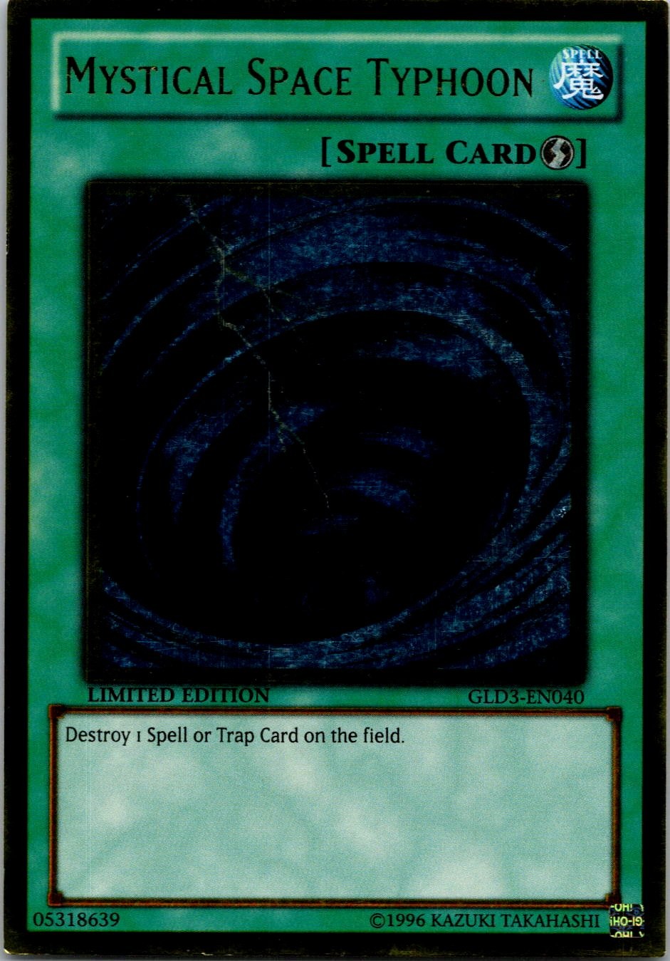Yugioh Mystical Space Typhoon GLD3-EN040 Limited Edition Gold Rare NM