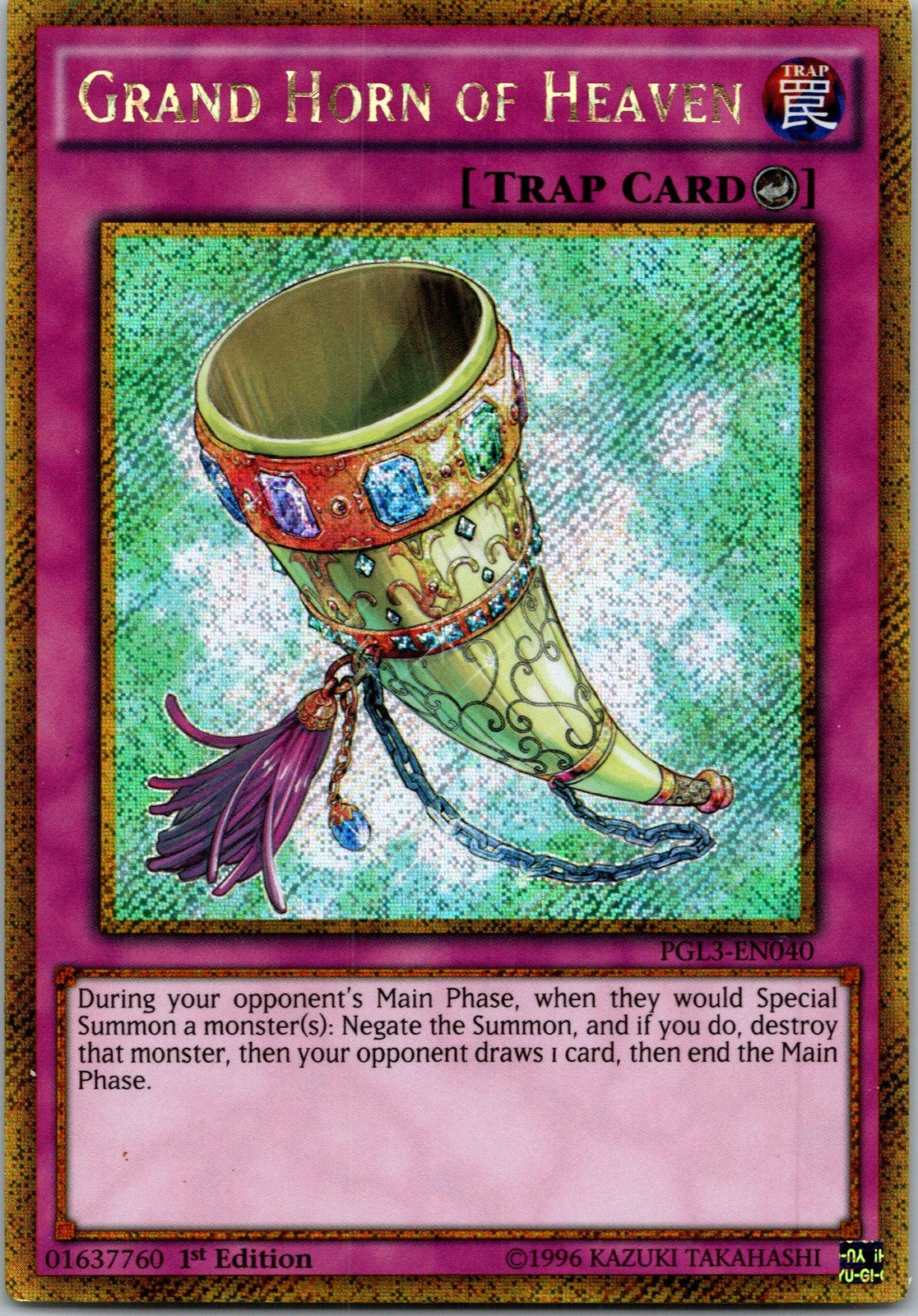 Yugioh Grand Horn of Heaven PGL3-EN040 1st Edition Gold Secret Rare NM