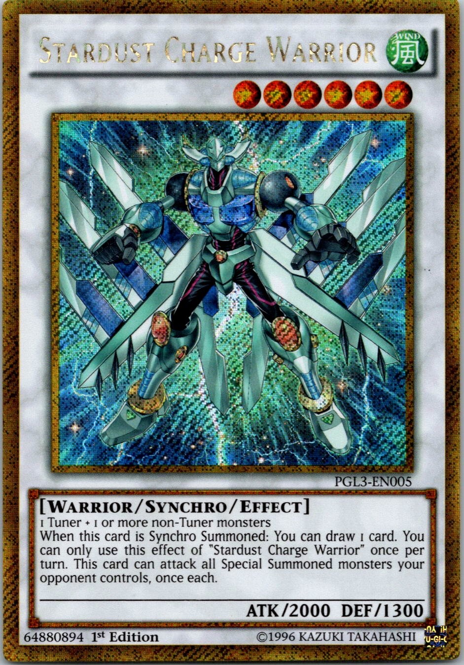 Yugioh Stardust Charge Warrior PGL3-EN005 1st Edition Gold Secret Rare NM