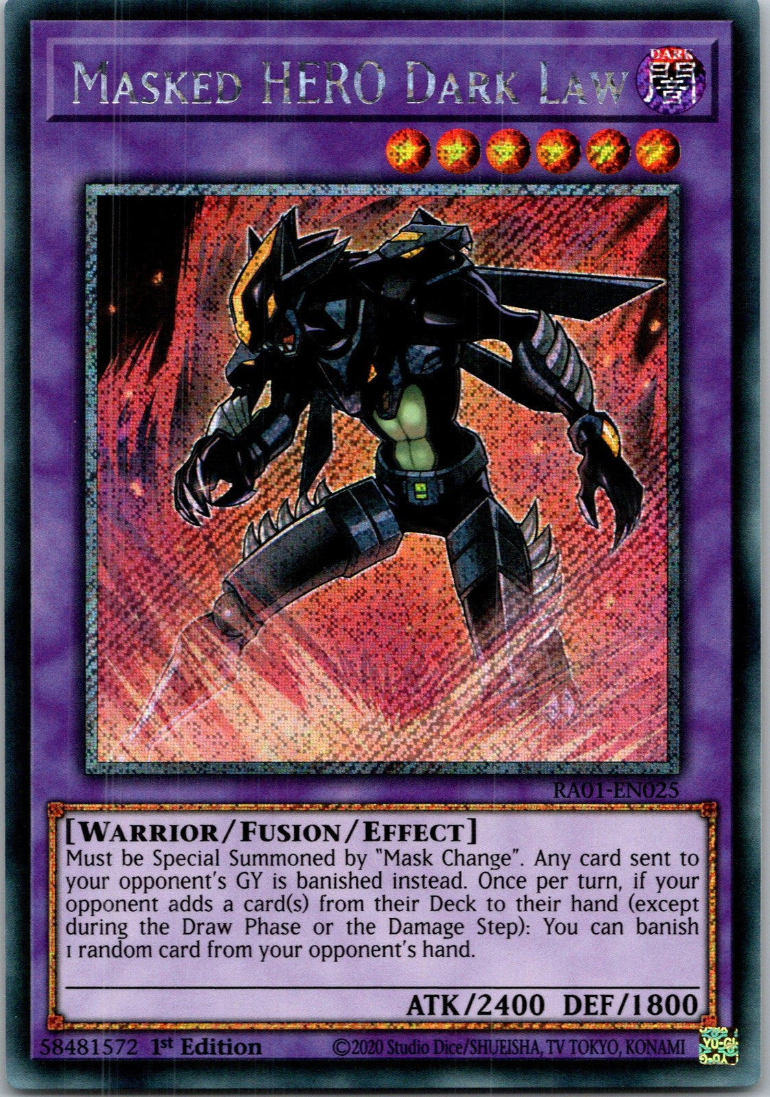 Yugioh Masked HERO Dark Law (Secret Rare) RA01-EN025 1st Edition Secret Rare NM