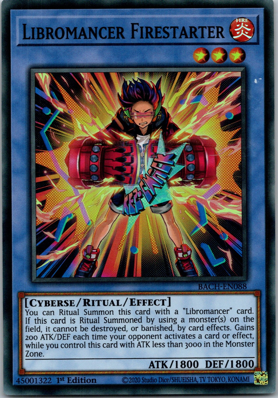 Yugioh Libromancer Firestarter BACH-EN088 1st Edition Super Rare NM