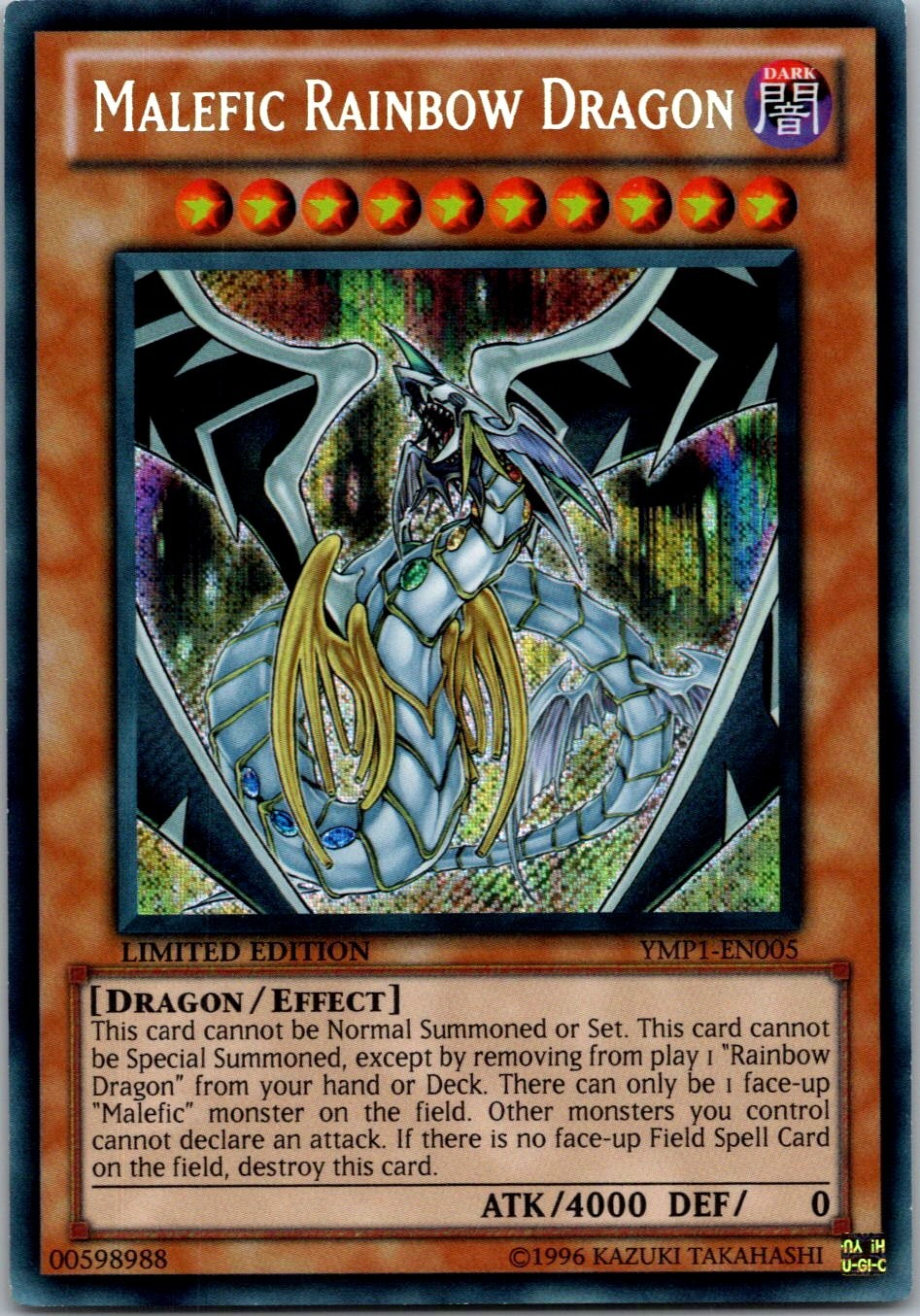 Yugioh Malefic Rainbow Dragon YMP1-EN005 Limited Edition Secret Rare NM