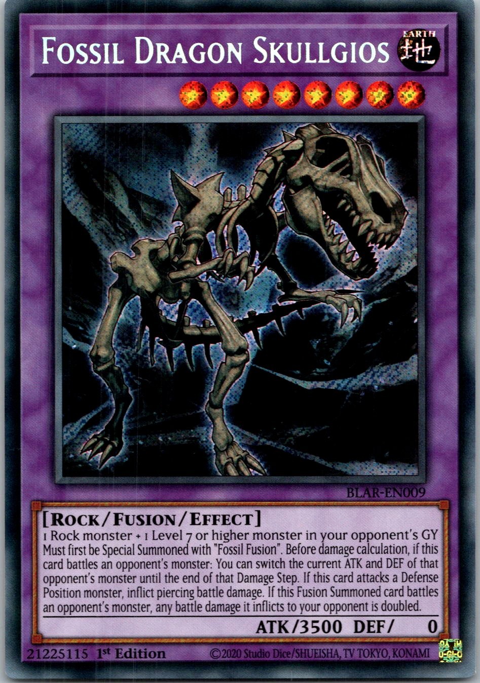 Yugioh Fossil Dragon Skullgios BLAR-EN009 1st Edition Secret Rare NM