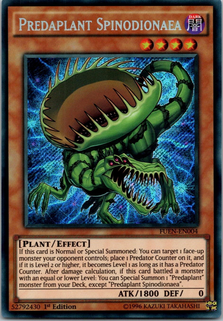 Yugioh Predaplant Spinodionaea FUEN-EN004 1st Edition Secret Rare NM
