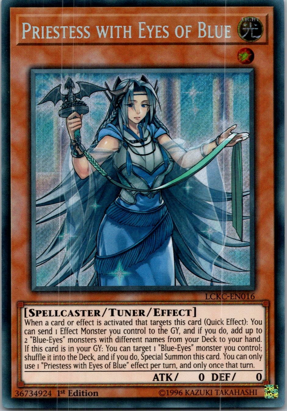 Yugioh Priestess with Eyes of Blue LCKC-EN016 1st Edition Secret Rare NM