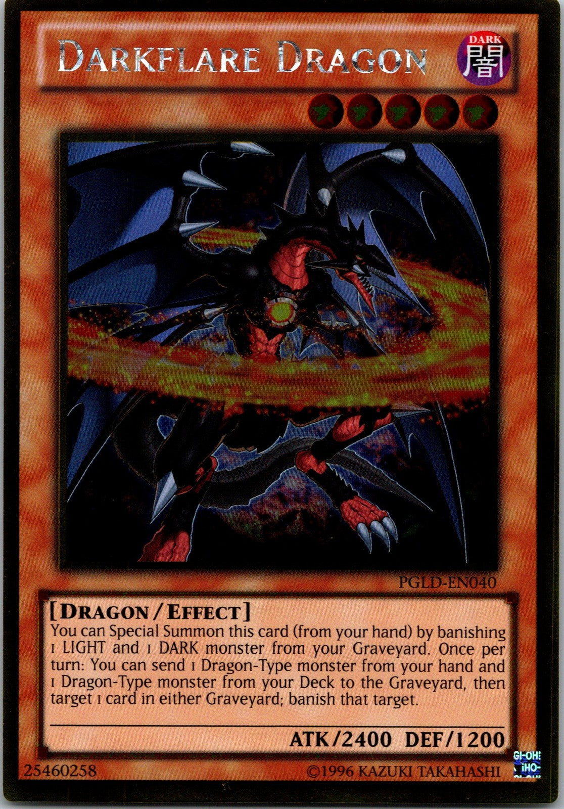 Yugioh Darkflare Dragon PGLD-EN040 Gold Rare NM
