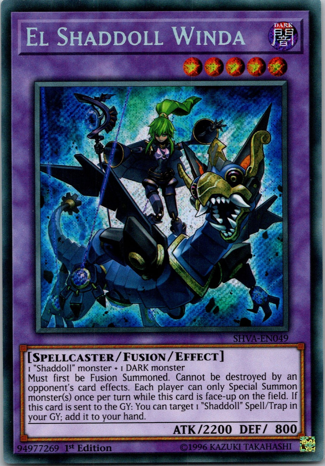 Yugioh El Shaddoll Winda SHVA-EN049 1st Edition Secret Rare NM