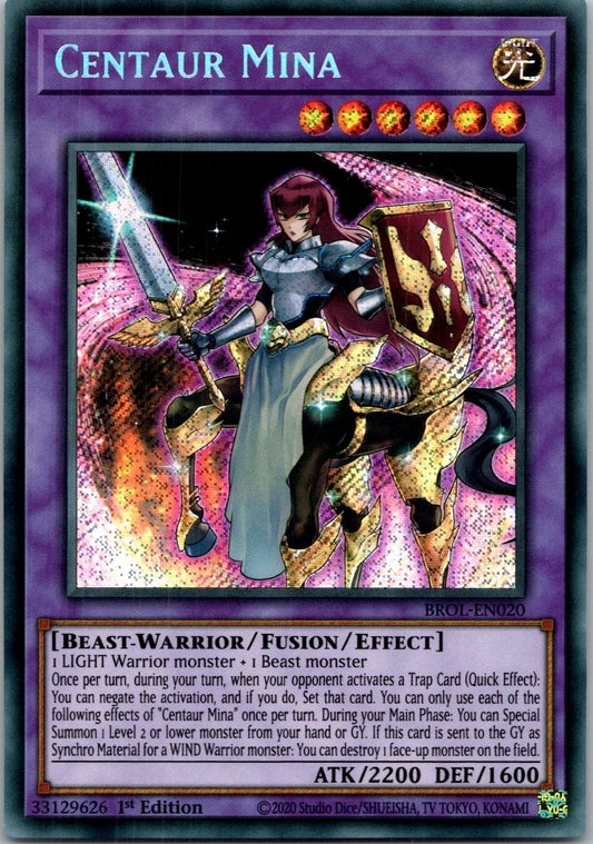 Yugioh Centaur Mina BROL-EN020 1st Edition Secret Rare NM