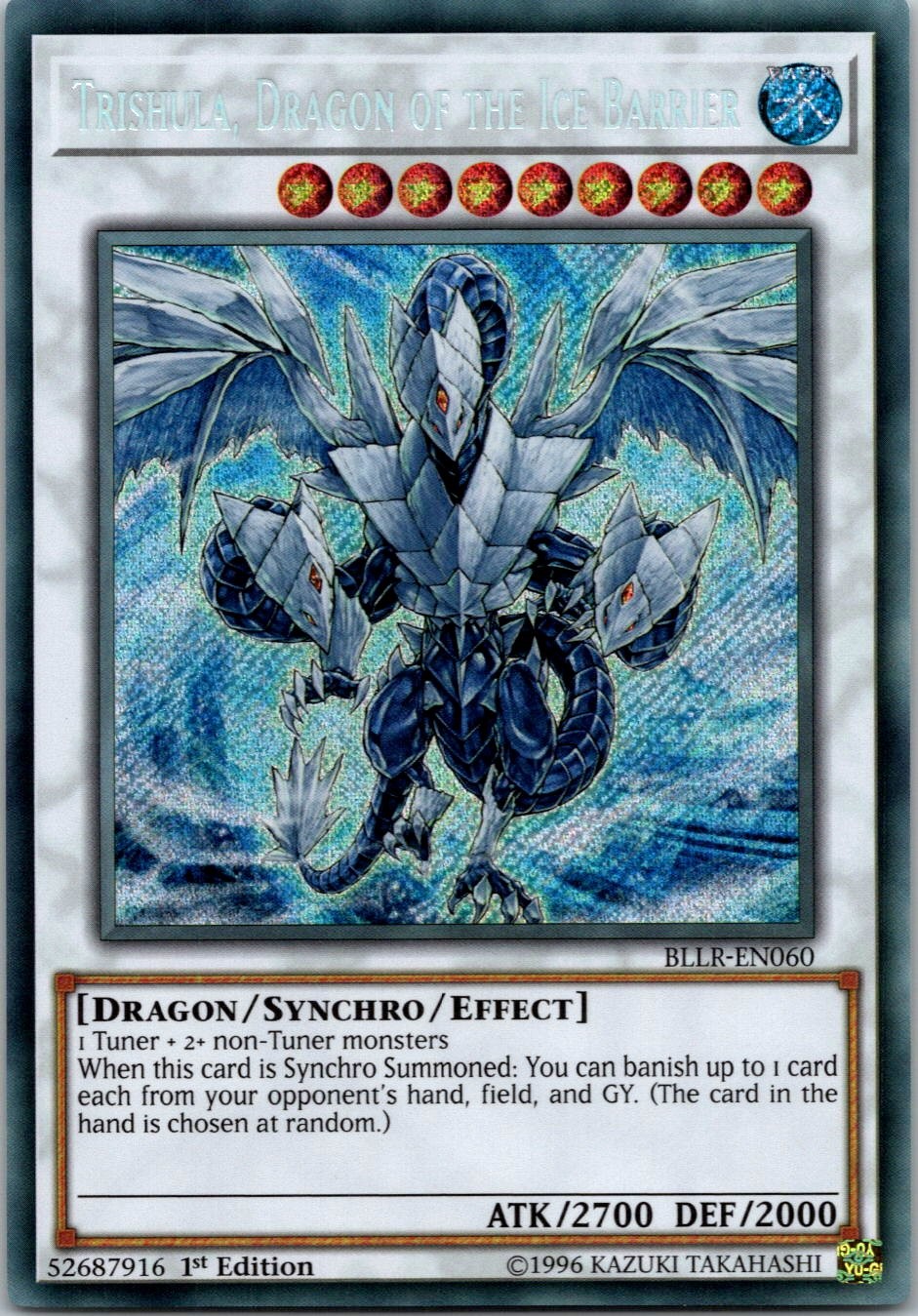 Yugioh Trishula, Dragon of the Ice Barrier BLLR-EN060 1st Edition Secret Rare NM
