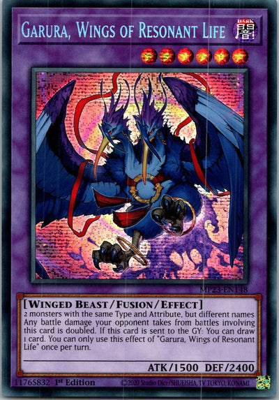 Yugioh Garura, Wings of Resonant Life MP23-EN148 1st Edition Prismatic Secret Ra