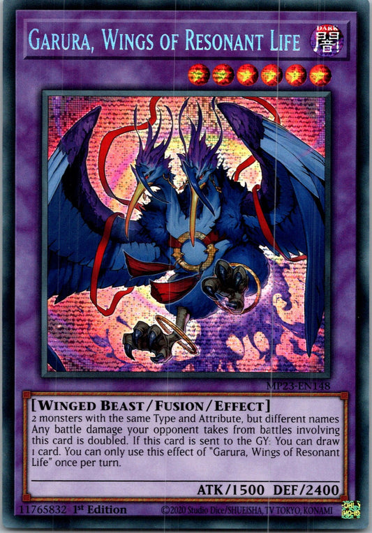Yugioh Garura, Wings of Resonant Life MP23-EN148 1st Edition Prismatic Secret Ra