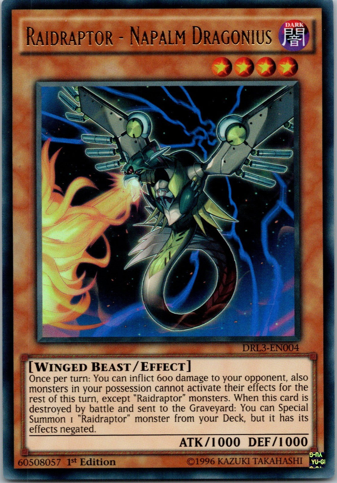 Yugioh Raidraptor - Napalm Dragonius DRL3-EN004 1st Edition Ultra Rare NM