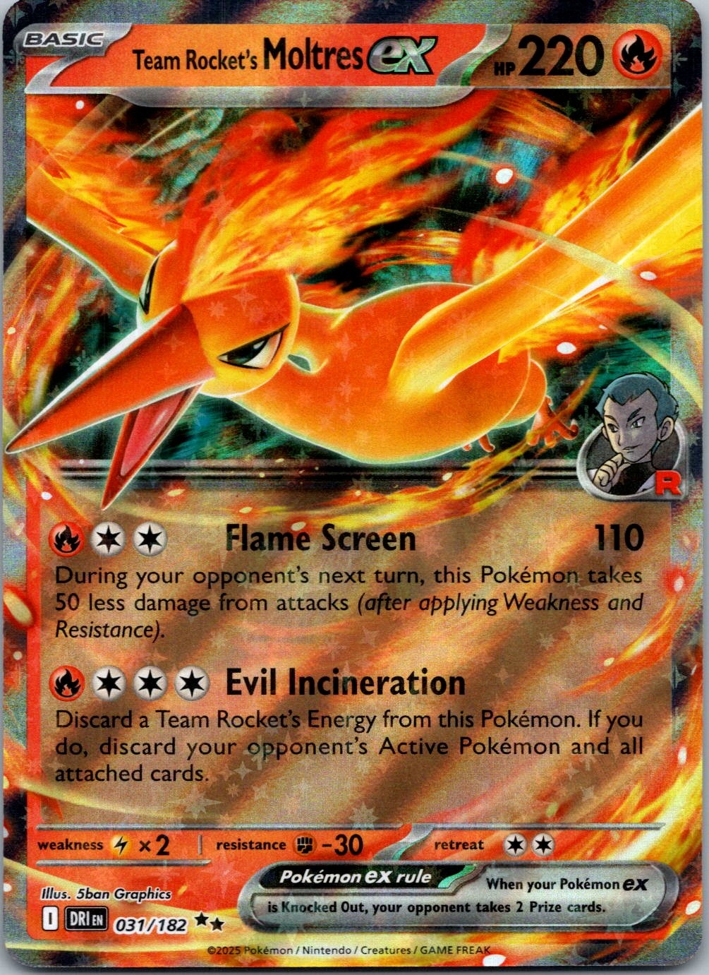 Pokemon Team Rocket's Moltres ex 031/182 Double Rare NM