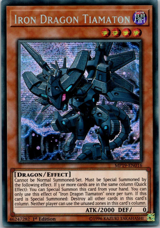 Yugioh Iron Dragon Tiamaton MP19-EN016 1st Edition Prismatic Secret Rare NM
