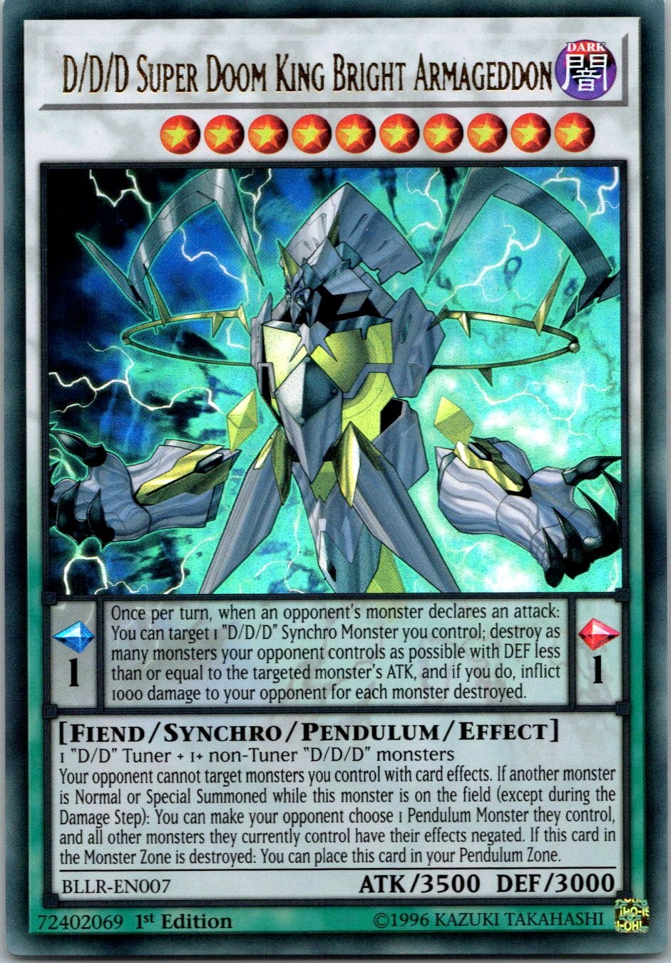 Yugioh D/D/D Super Doom King Bright Armageddon BLLR-EN007 1st Ed Ultra Rare NM