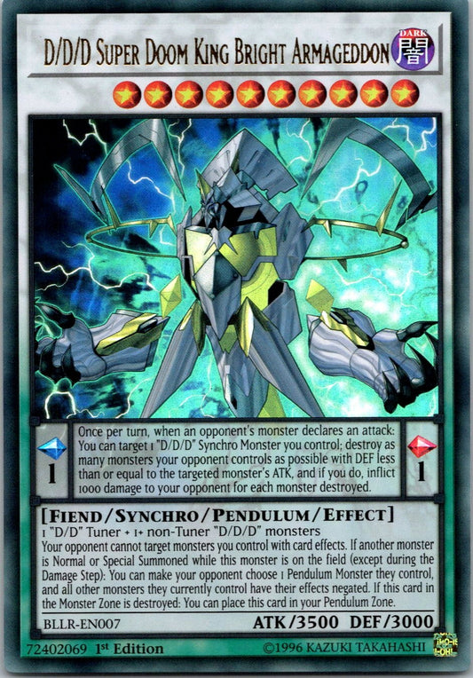 Yugioh D/D/D Super Doom King Bright Armageddon BLLR-EN007 1st Ed Ultra Rare NM