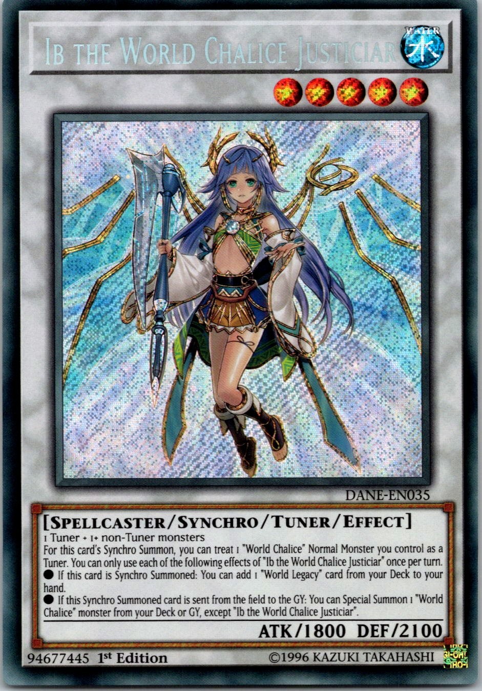 Yugioh Ib the World Chalice Justiciar DANE-EN035 1st Edition Secret Rare NM