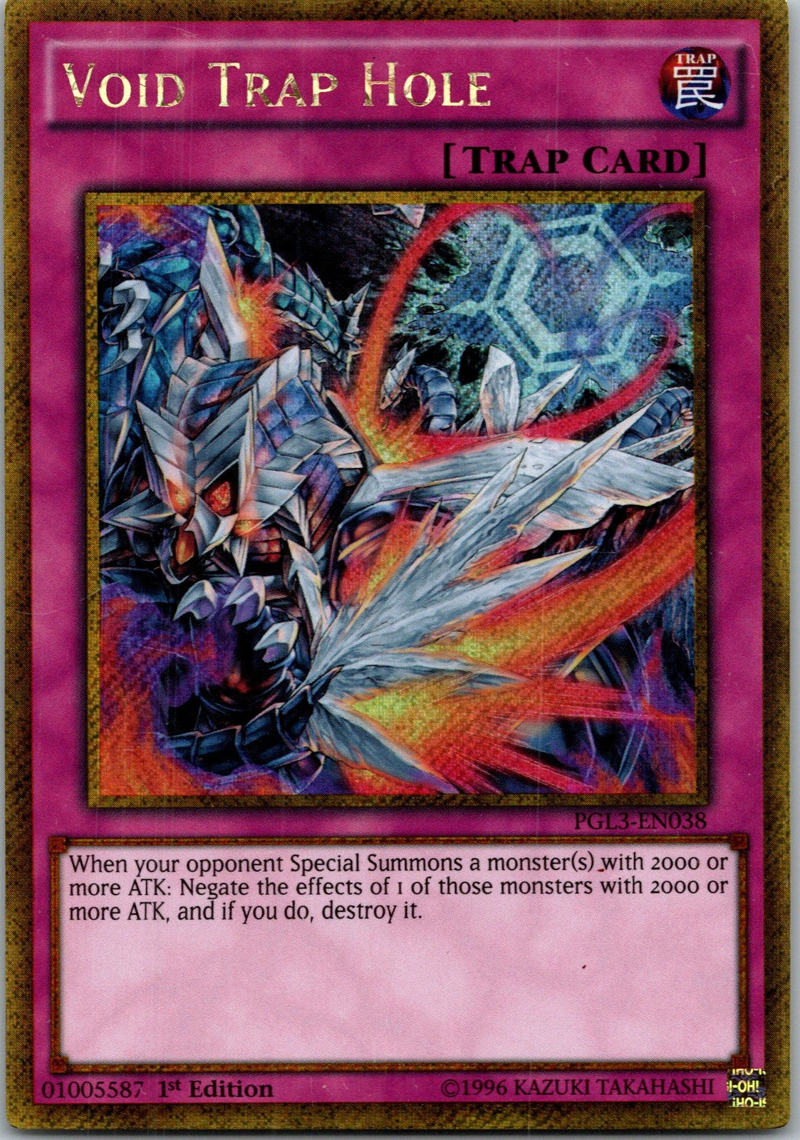 Yugioh Void Trap Hole PGL3-EN038 1st Edition Gold Secret Rare NM
