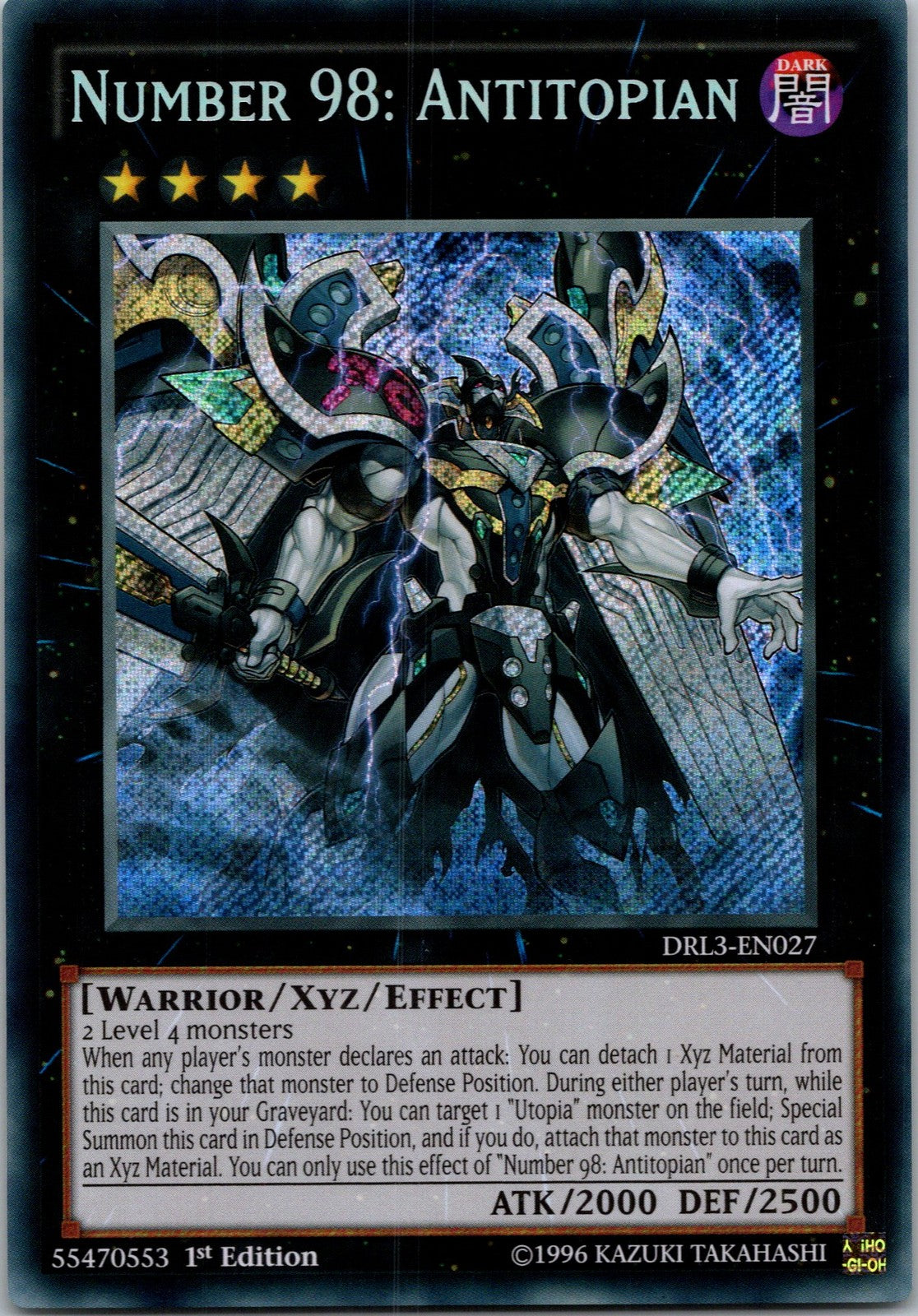 Yugioh Number 98: Antitopian DRL3-EN027 1st Edition Secret Rare NM