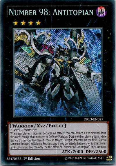 Yugioh Number 98: Antitopian DRL3-EN027 1st Edition Secret Rare NM