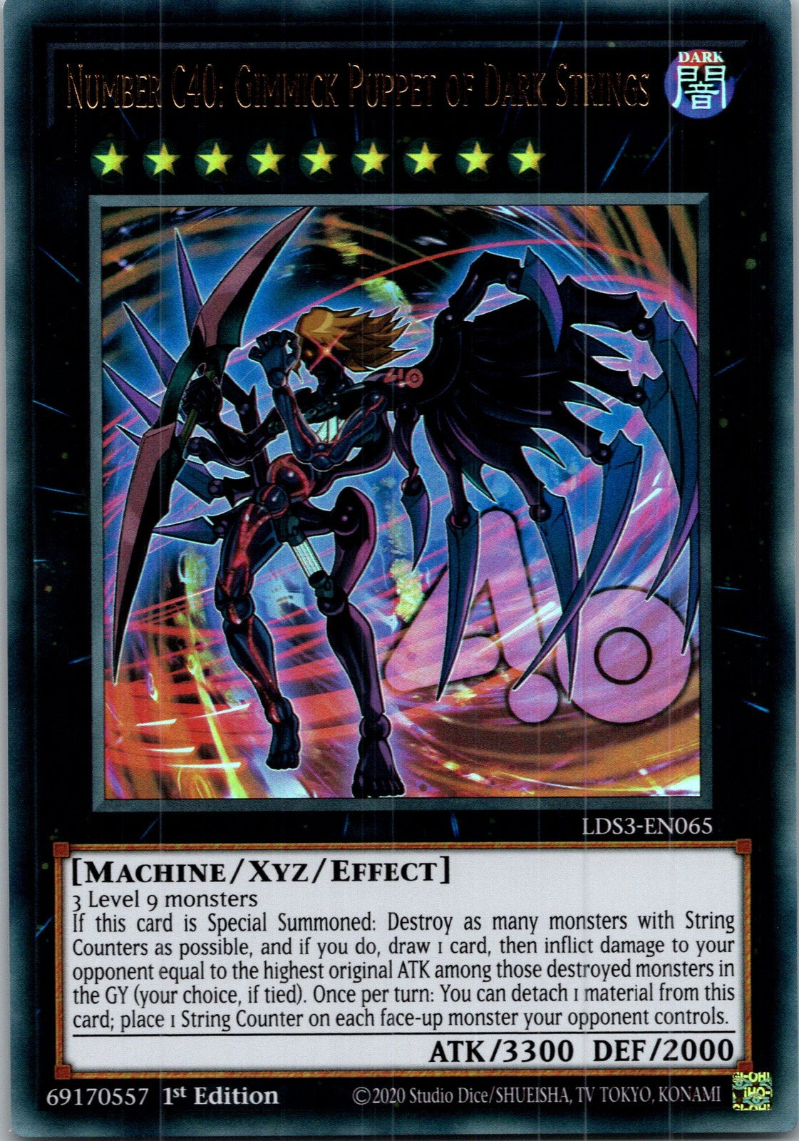 Yugioh Number C40: Gimmick Puppet of Dark Strings LDS3-EN065 1st Edition Ultra R